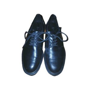 Zara Women's Black Oxford Shoes Sz 41/10 Matte Faux Leather Almond Toe Low-heel